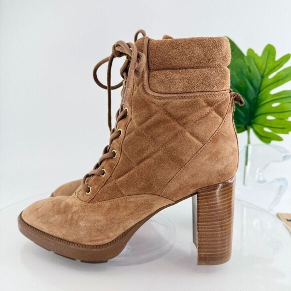 Aquatalia Iole Quilted Suede Lace-Up Booties Women 10.5 Brown Weatherproof Boots - Picture 5 of 16